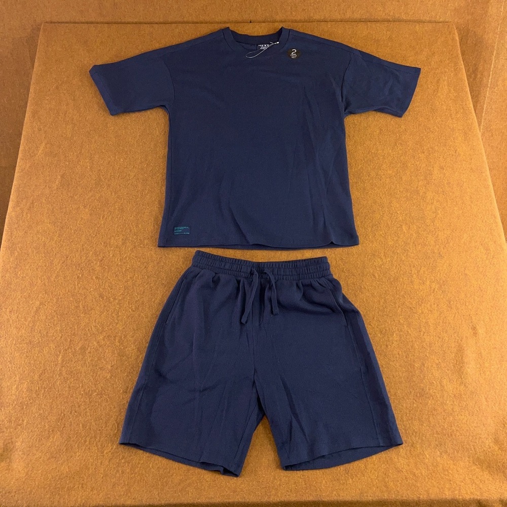 NEXT Boys Size 14 Relaxed Fit Navy Textured 2 Piece T-Shirt & Shorts Set NWT